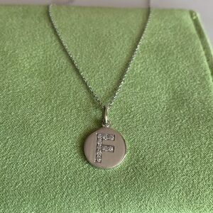 Anzie Disk Silver Pavé Pendant Necklace F Initial